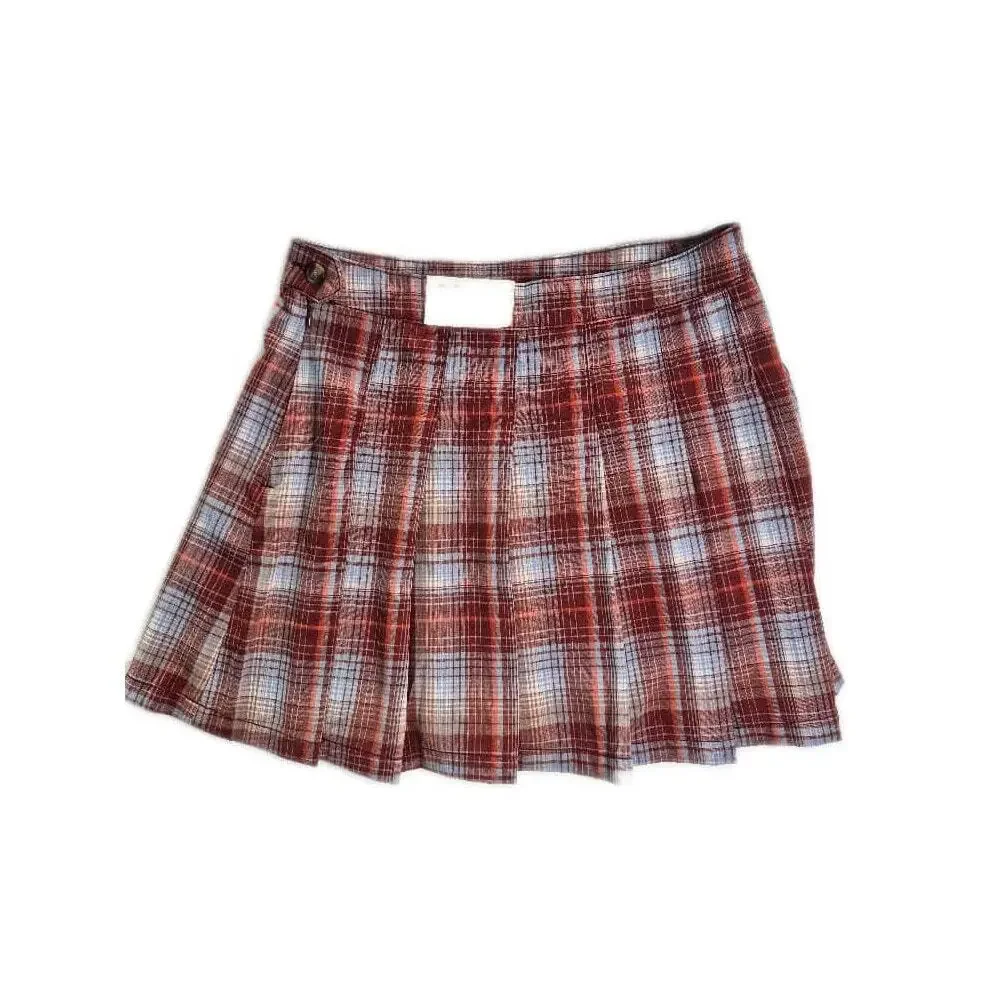 American Eagle Womens Skirt Sz 12 Plaid Schoolgirl Y2K Pleated Brown Mini NWT